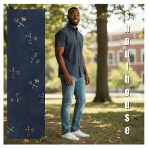 Shouthouse Navy Blue Maraca Print Short Sleeve Button Down Shirt